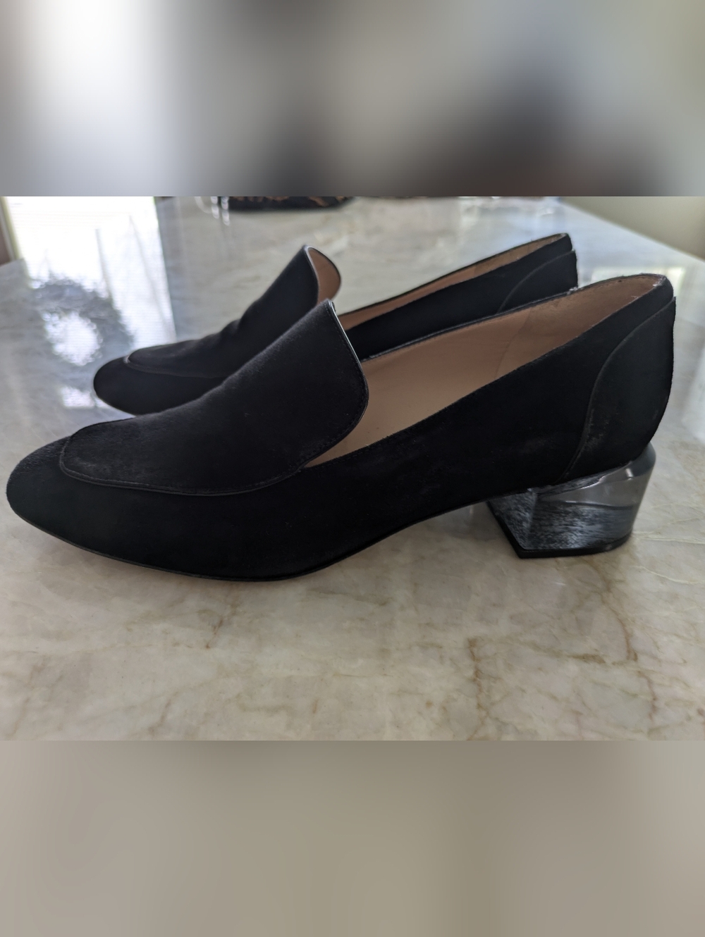 Stuart Weitzman Carmella Black Suede Low Block Heel Loafers ~ Sz 8